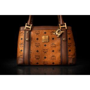 MCM Cognac Visetos Leather Tote Bag Gold Hardware Medium